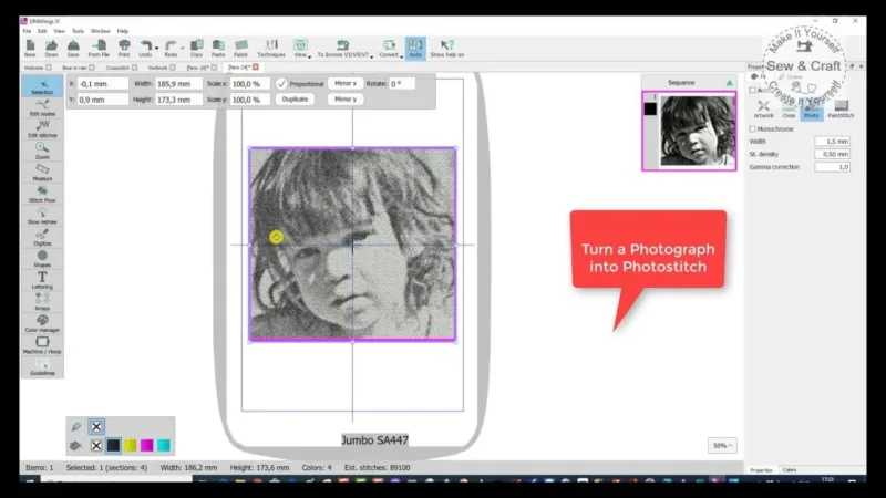 Program do haftu DRAWings XII PRO – okno programu i podgląd projektu na ekranie.