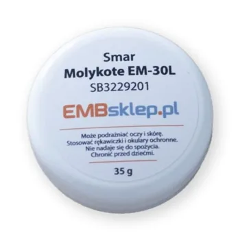 Smar Molykote EM-30L do hafciarki – okrągły pojemnik smaru z etykietą.