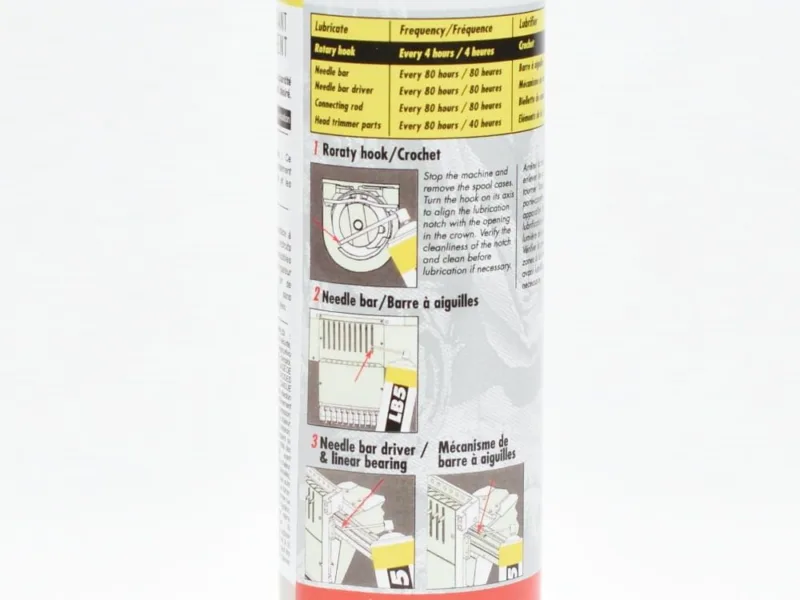 Olej do hafciarki Odif LB5, 300 ml – tylna etykieta z informacjami użytkowania.