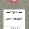 Igły do haftu Organ HAx130EBBR 75 – etykieta opakowania z systemem i grubością igieł.